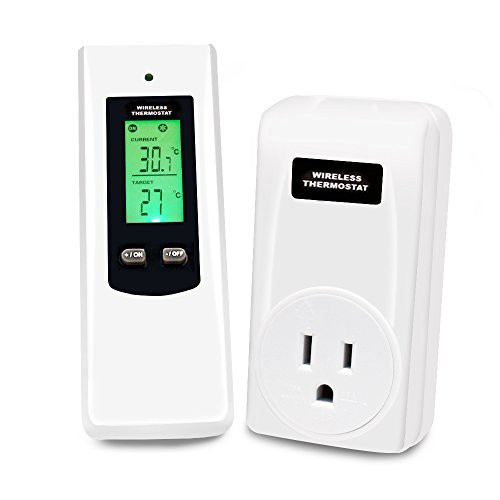 Wireless Temperature Controller,Electric Outlet Thermostat with Remote Control Built in Temp Sensor 3 Prong Plug Heating Cooling Mode