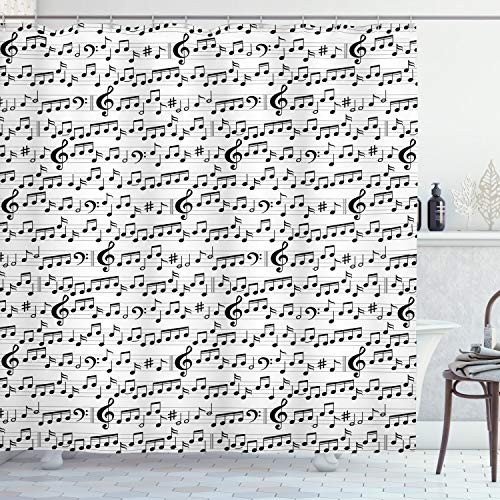 Ambesonne Music Shower Curtain, Abstract Style Professional Music Pattern with Notes and Clef Sheet Play Writing, Cloth Fabric Bathroom Decor Set with Hooks, 84" Long Extra, Black White Ambesonne Music Shower Curtain, Abstract Style Professional Music Pattern with Notes and Clef Sheet Play Writing, Cloth Fabric Bathroom Decor Set with Hooks, 84" Long Extra, Black White