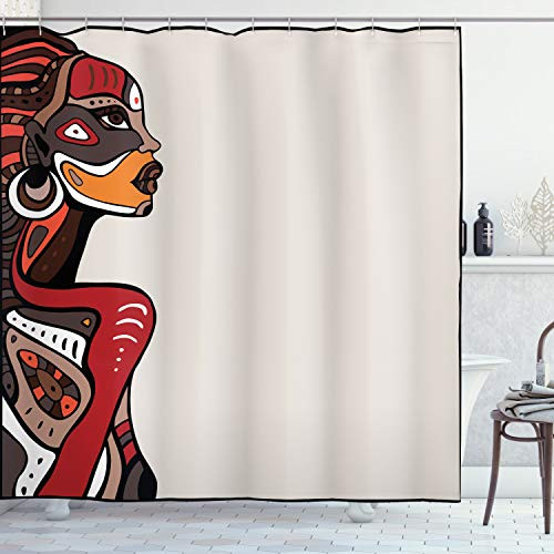 Ambesonne African Shower Curtain, Profile of Beauty Totem Ethno Fashion Girl with Tattoos Illustration, Cloth Fabric Bathroom Decor Set with Hooks, 70" Long, Multicolor Ambesonne African Shower Curtain, Profile of Beauty Totem Ethno Fashion Girl with Tattoos Illustration, Cloth Fabric Bathroom Decor Set with Hooks, 70" Long, Multicolor