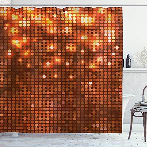 Ambesonne Abstract Shower Curtain, Symmetric Dots Pattern Vivid Color Details Spotty Mosaic Design, Cloth Fabric Bathroom Decor Set with Hooks, 70" Long, Dark Orange