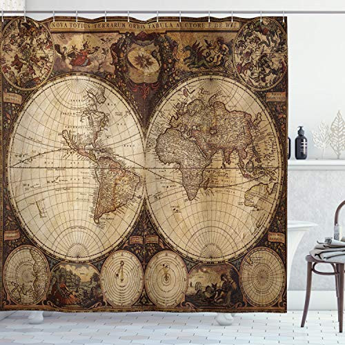 Ambesonne World Map Shower Curtain, Old World Map Drawn in 1720s Nostalgic Style Art Historical Atlas Vintage Design, Cloth Fabric Bathroom Decor Set with Hooks, 70" Long, Brown Ambesonne World Map Shower Curtain, Old World Map Drawn in 1720s Nostalgic Style Art Historical Atlas Vintage Design, Cloth Fabric Bathroom Decor Set with Hooks, 70" Long, Brown