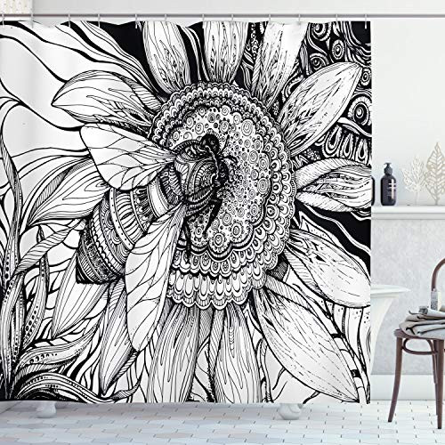 Ambesonne Nature Shower Curtain, Bee on a Flower Honey Pollen Floral Mother Earth Phase Wildlife Digital Print, Cloth Fabric Bathroom Decor Set with Hooks, 75" Long, White Black Ambesonne Nature Shower Curtain, Bee on a Flower Honey Pollen Floral Mother Earth Phase Wildlife Digital Print, Cloth Fabric Bathroom Decor Set with Hooks, 75" Long, White Black