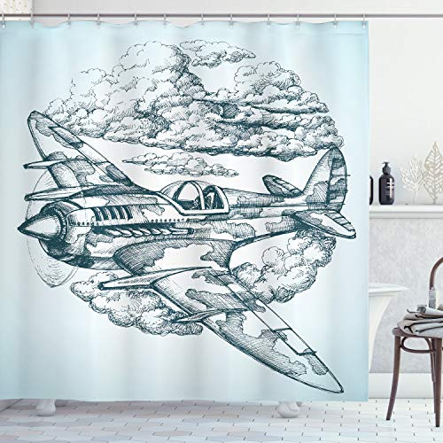 Ambesonne Airplane Shower Curtain, Plane in The Sky Round Vintage Cloud Aerospace Drawing Effect Image, Cloth Fabric Bathroom Decor Set with Hooks, 84" Long Extra, Blue Black Ambesonne Airplane Shower Curtain, Plane in The Sky Round Vintage Cloud Aerospace Drawing Effect Image, Cloth Fabric Bathroom Decor Set with Hooks, 84" Long Extra, Blue Black