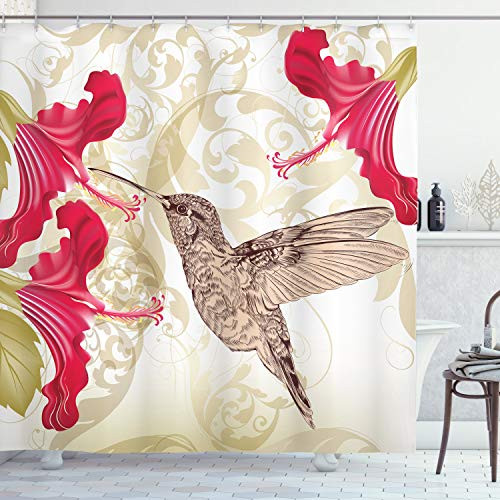 Ambesonne Hummingbirds Decorations Collection, Bird and Hibiscus Flowers on Ornamental Background Vibrant Color Pattern, Polyester Fabric Bathroom Shower Curtain, 84" Long Extra, Ivory Magenta Ambesonne Hummingbirds Decorations Collection, Bird and Hibiscus Flowers on Ornamental Background Vibrant Color Pattern, Polyester Fabric Bathroom Shower Curtain, 84" Long Extra, Ivory Magenta