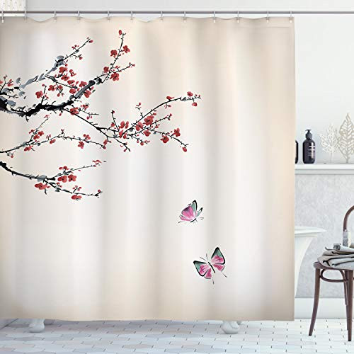 Ambesonne Watercolor Flower Shower Curtain, Blossoming Cherry Tree Butterflies Japanese Sakura Artwork, Cloth Fabric Bathroom Decor Set with Hooks, 84" Long Extra, Coral Ivory Ambesonne Watercolor Flower Shower Curtain, Blossoming Cherry Tree Butterflies Japanese Sakura Artwork, Cloth Fabric Bathroom Decor Set with Hooks, 84" Long Extra, Coral Ivory