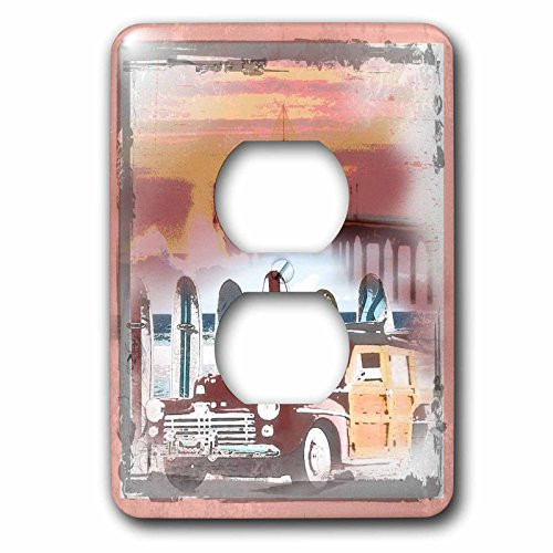 3dRose lsp_60101_6"Manhattan Beach California Woody and Surfboard Art 2 Plug Outlet Cover