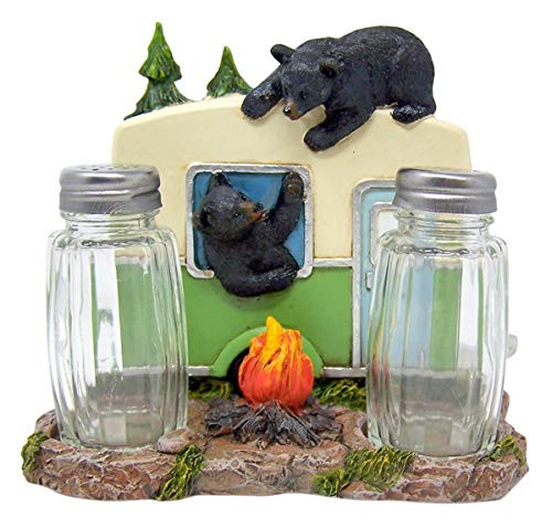 Black Bear in a Camper Salt and Pepper Shaker and Napkin Holder, 5 Inch (Shakers Included)