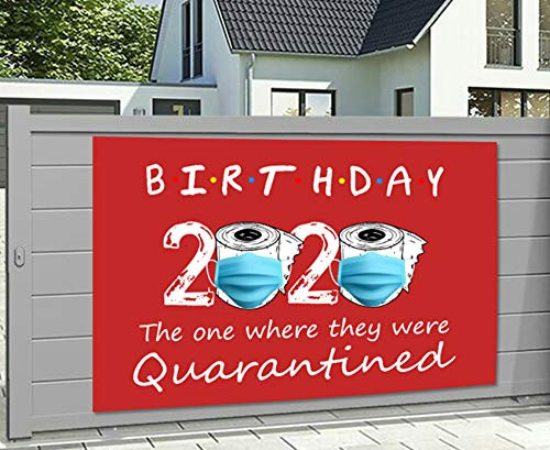 Quarantine Birthday Decorations,2020 Birthday Quarantine Banner, and Quarantine Backdrop,Birthday Party Sign (5X3ft, Red)