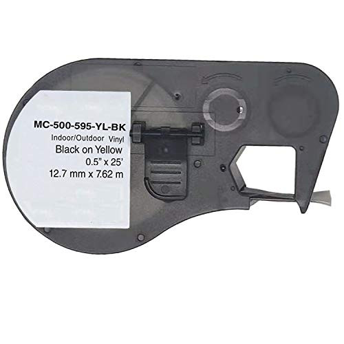 SIKOT Compatible Label Tape Replacememt MC-500-595-YL-BK Cartridge Ribbon,High Adhesion Vinyl Label Tape,Black on Yellow Vinyl Film Compatible Work with Label Printers -25' Width,1/2" Height