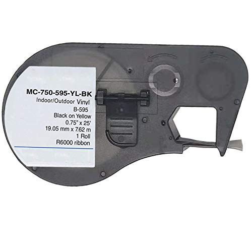 SIKOT Compatible Label Tape Replacememt MC-750-595-YL-BK Cartridge Ribbon,High Adhesion Vinyl Label Tape,Black on Yellow Vinyl Film Compatible Work with Label Printers -25' Width,3/4" Height
