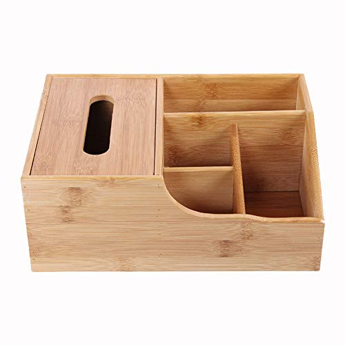 DinQ Tissue Box Multifunctional Creative Bamboo Desktop Coffee Table Remote Control Storage Box Drawer (Four Lattice)