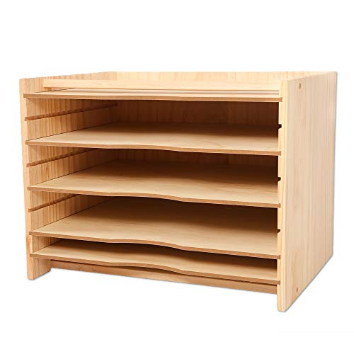 Becko Wooden File Organizer Paper Sorter File Sorter with 4 Adjustable Shelves & Top Storage Compartment for Office and Home