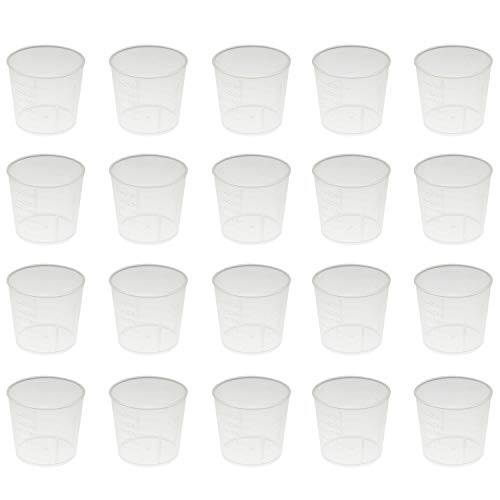 Batino 20pcs 30ml Plastic Measuring Scale Cups Transparent Graduated Cups Clear Liquid Container for Mixing Paint Stain Epoxy Resin, Lab Tool Accessories