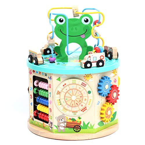 LAVIEVERT Activity Play Cube 10-in-1 Bead Maze Multipurpose Educational Toy Wooden Learning Game for Toddlers