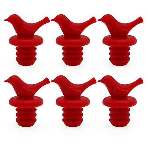Little Bird Wine Bottle Stopper by SerieCozy, Silicone Reusable Wine and Beverage Bottle Stopper, Red, Set of 6