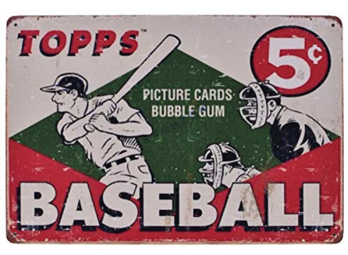 Flytime Topps Baseball Vintage Retro Metal Tin Sign Home Bar Kitchen Farmhouse Home Decor Signs Gifts 8X12Inch