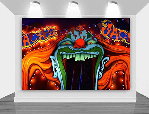 Halloween Eve Horror Circus Carnival Photography Background Giant Halomas Birthday Party Photo Background Scary Entrance Giant Evil Vampire Cake Table Decoration Banner Studio Props 5x3ft Vinyl