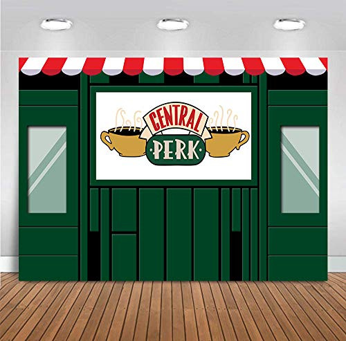 Green Coffee Shop Corner Photo Background Vinyl Central Perk Photography Backdrop Friends Birthday Party Banner Supplies Photo Booths Studio Props Decorations Vinyl 5x3ft