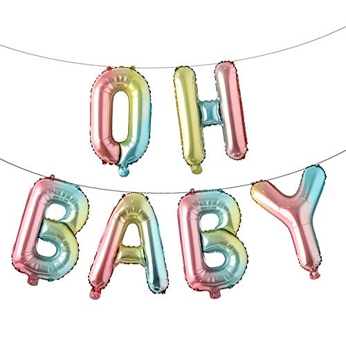 16 Inch Oh Baby Foil Letters Balloons Banner Hanging Party Kit for Baby Shower Gender Reveal Party Decoration Supplies (Oh Baby Rainbow)