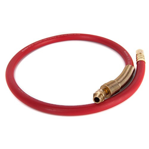 Non-Kinking Rubber Lead-In Air Hose 3/8inch x 3FT 300PSI With 1/4inch Solid Brass Swivel Fittings Red