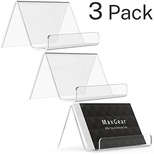 MaxGear Business Card Holder for Desk Acrylic Business Card Display Holders Clear Business Cards Holder Stand 3 Pack Desktop Plastic Name Card Organizer, Capacity: 50 Cards