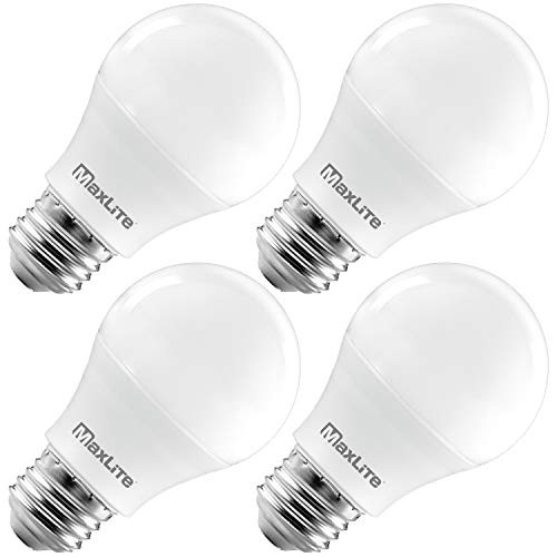 MaxLite A19 LED Bulb, Enclosed Fixture Rated, 40W Equivalent, 450 Lumens, Dimmable, E26 Medium Base, 2700K Soft White, 4-Pack