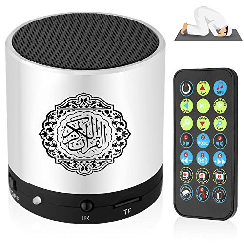Digital Ramadan Quran Speaker Coran Player 8GB FM Radio with Remote Control Over 18 Reciters and Translations Available Quality Qur'an Player Arabic English French, Urdu etc Mp3 Silver Color