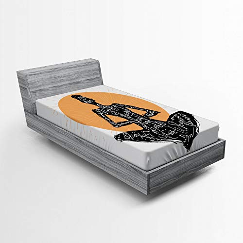 Ambesonne Yoga Fitted Sheet, Silhouette of a Yoga Lady in Lotus Pose Meditating Chakra Design, Soft Decorative Fabric Bedding All-Round Elastic Pocket, Twin Size, Orange Black