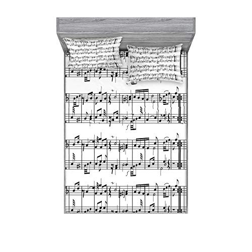 Ambesonne Music Fitted Sheet & Pillow Sham Set, Musical Notes on The Clef Illustration Ornamental Pattern Artwork Print, Decorative Printed 3 Piece Bedding Decor Set, Queen, Charcoal White Ambesonne Music Fitted Sheet & Pillow Sham Set, Musical Notes on The Clef Illustration Ornamental Pattern Artwork Print, Decorative Printed 3 Piece Bedding Decor Set, Queen, Charcoal White