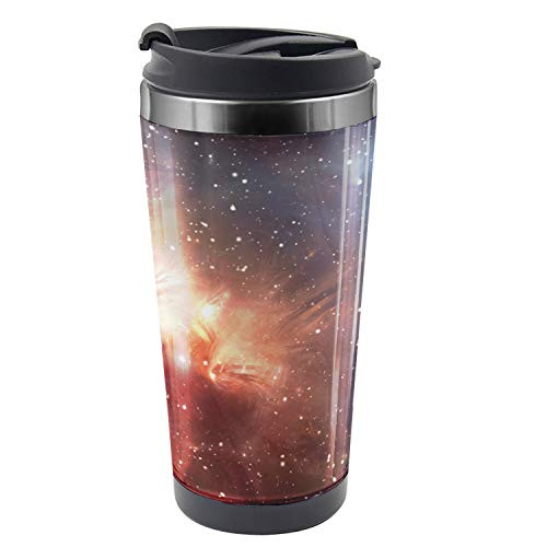Ambesonne Nebula Travel Mug, Astronomy Cosmos Space, Steel Thermal Cup, 16 oz, Orange Blue