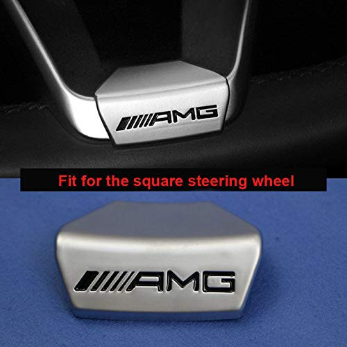 Sparkoo Metal AMG Logo Cover Steering Wheel Emblem Decal Sticker Badge Decoration Emblem FOR Mercedes Benz A/B/C/CLS/E/CLA/S/GLE/GLC (D Square Steering Wheel)