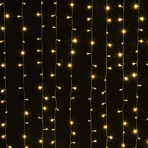 AGPTEK Solar Powered Curtain Icicle Lights, 3M X 3M 8 Modes Fairy String Lights for Christmas Wedding Home Garden Outdoor Window (300 LED) - Yellow AGPTEK Solar Powered Curtain Icicle Lights, 3M X 3M 8 Modes Fairy String Lights for Christmas Wedding Home Garden Outdoor Window (300 LED) - Yellow