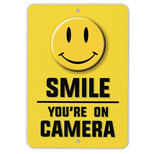 Security Signs Smile You're On Camera Video Surveillance CCTV Metal Yard Sign Stock #721
