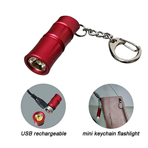 Mini Keychain Flashlight USB rechargeable with Built-in battery USB charging Bamboo light UK01,130lumen Bright Tiny LED Flashlight with 2 Modes, Waterproof(Red for Luck)
