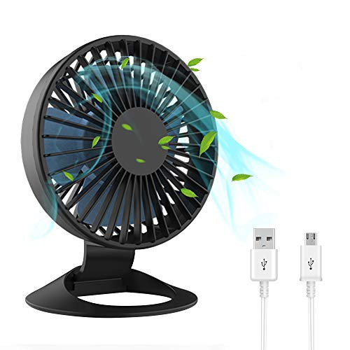 Mini Desk Fan, USB Table Fan with 3 Speeds, Strong Airflow Ultra Quiet Operation Rechargeable Battery Operated Portable Personal Fan for Home Office Desktop