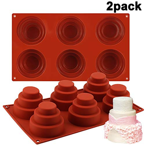 Mity rain 6 Cavities Mini 3 Tier Cake Silicone Pan - Multi Tiered Cupcake Mold DIY Round Cupcake Pudding Cookie Chocolate Baking Pan Nonstick Home Made Baking (Set of 2)