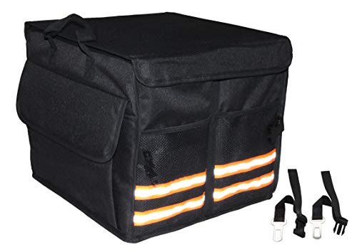 Trunk Organizer for SUV, Truck, Minivan Adjustable Compartments Foldable Portable Trunk Organizer with lid, Heavy Duty Durable Car Organizer, Removable Flexible Storage Groceries Bag (BLACK, 2 IN 1)