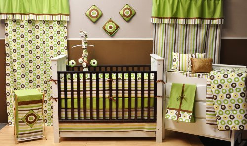Bacati - Mod Dots Green, Yellow and Chocolate 9 Pc Crib Bedding Set W/o Bumper