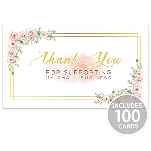 Modern 5th - Thank You for Supporting My Small Business Cards, Floral and Leaves Design (3.5 x 2 Inches - 100 Business Card Sized) for Online, Retail Store, Handmade Goods, Customer Package Inserts