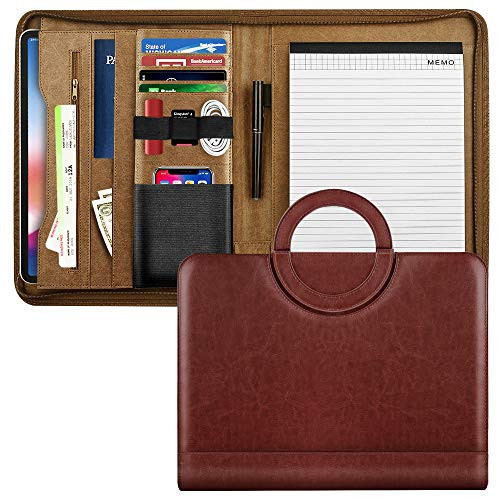 MoKo Leather Padfolio Portfolio Folder with Handle, Professional Business Portfolio Organizer with 11 Inch Tablet Sleeve for iPhone, iPad, Tablets, Notebooks and Documents - Wine Red
