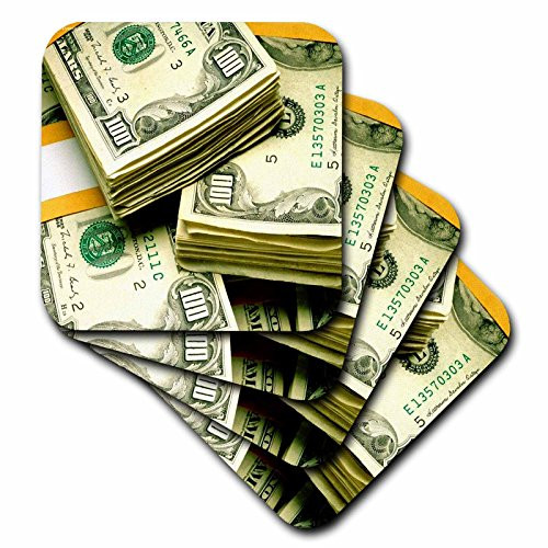 3dRose CST_5774_3 Money One Hundred Dollars Ceramic Tile Coasters, Set of 4