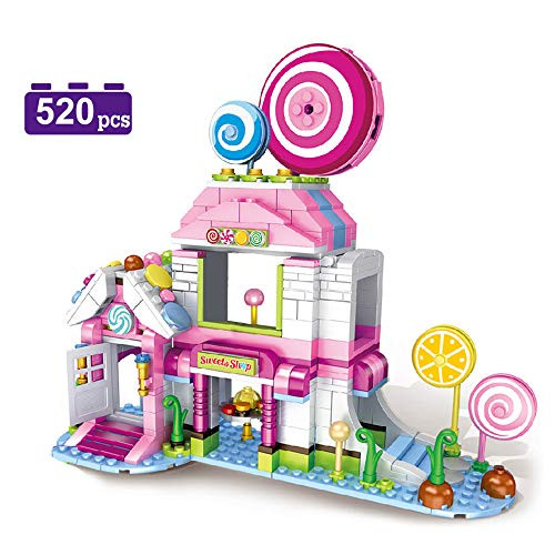 MONING.C Girls Building Blocks Set Toys Lollipop House 520 Pieces Pink Dream House Toys for Girls Constuction Bricks Education Assembly Toy Christmas Birthday Gift for Kids Age 6+
