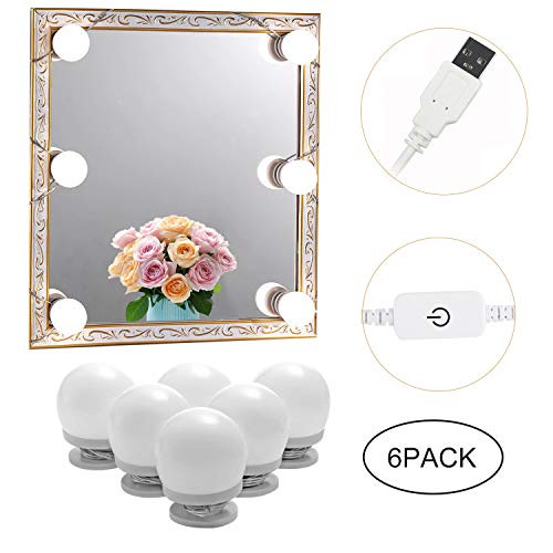 AIBOO Dimmable Hollywood Style Lighted Vanity Makeup Mirror, LED Vanity Mirror Lights Kit with USB Port for Dressing Table, Mirror Not Included (4000K Natural White 6 Bulbs 5V USB)