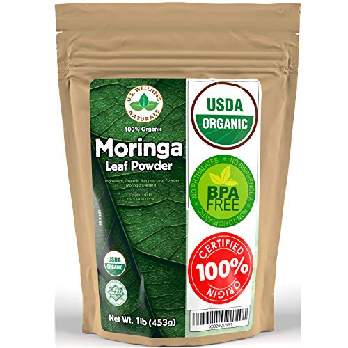 Moringa Powder 1LB (16Oz) 100% CERTIFIED Organic Oleifera Leaf - (100% PURE LEAF | NO STEMS) - Raw from Egypt | Smoothies | Drinks | Tea | Recipes - Resealable Bag