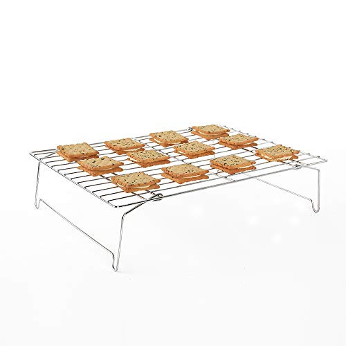 Flagship Cooling Rack Cookies 304 Grade Stainless Steel Stackable Kitchen Cake Baking Cooling Racks Set with Collapsible Folding Legs for Baking Cooking Grilling(3-Tier)