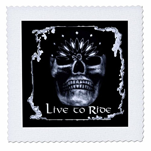 3dRose qs_110082_4 Motorcycle Skull Live to Ride Quilt Square, 12 by 12-Inch