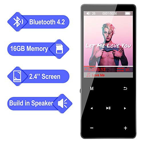 32GB MP3 Player,Aomago MP3 Player with Bluetooth 4.2, Music Player with HiFi Lossless Sound,55 Hours Playtime,FM Radio,Recording, 2.4" Screen, Support up to 128GB(Earphone,Sport Armband Included)