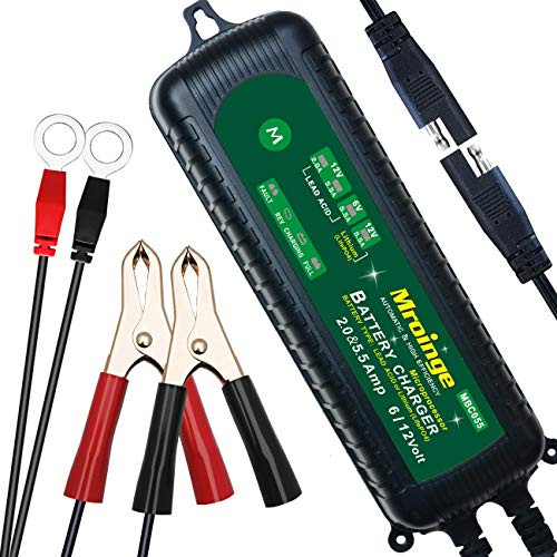 Mroinge MBC055 6V/12V 5.5A Smart Vehicle Battery Charger Maintainer for Cars Motorcycles RVs TVs Boat for Normal Lead Acid GEL AGM SEALED WET or 12V-Lithium(LiFePO4) Batteries, With IP65 Waterproof