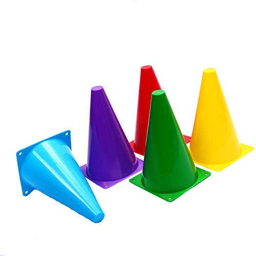 Traffic Cones 7 Inch Assorted Colors Plastic Traffic Cones - 12 Pack of 7 Multipurpose Construction Theme Party Sports Activity Cones for Kids Outdoor and Indoor Gaming and Festive Events