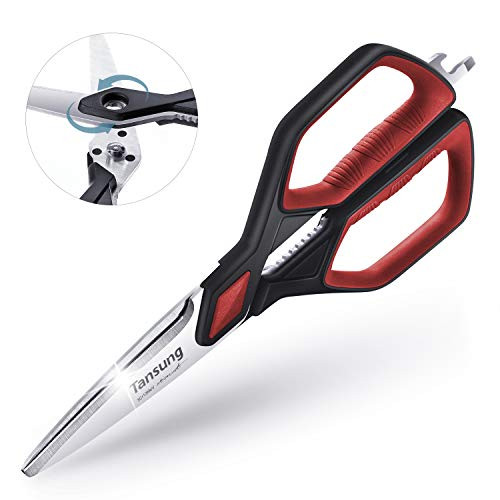 TANSUNG Kitchen Scissors, Multi-Purpose Come Apart Kitchen Shears, Premium Stainless Steel Utility Shears for Meat, Food, Dishwasher Safe (Red+Black)